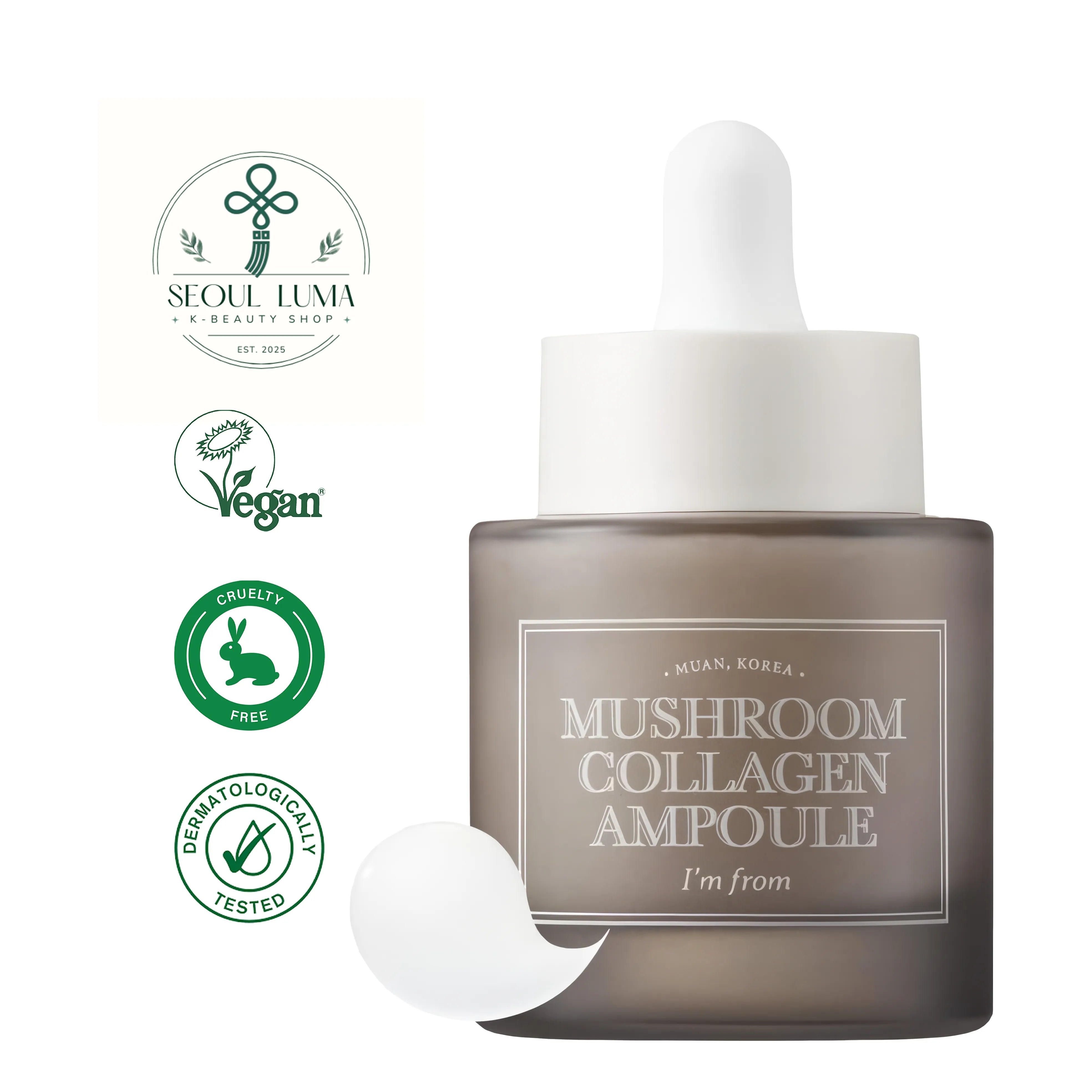 I'M FROM Mushroom Collagen Ampoule with 20% Tremella Fuciformis mushroom extract, vegan collagen, and niacinamide for elasticity and firmness